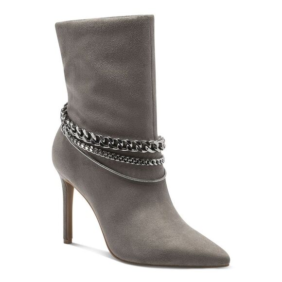 INC Shoes - INC Womens Gray Removable Chain Goring Reanna Pointed Toe Stiletto Booties 9 M